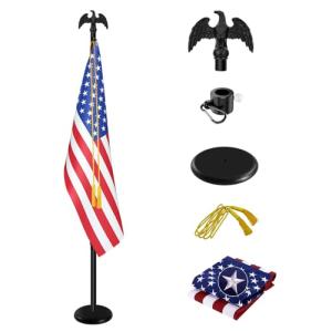 IN WHICH BAY Indoor Flag Pole Kit - Telescoping 6FT-8FT Flag Pole with Base, 3x5 FT Embroidered Stars American Flag,Black Eagle Topper, Black Flagpole and Stand, for Office School City Hall(1Pack)