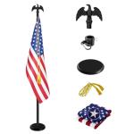 IN WHICH BAY Indoor Flag Pole Kit - Telescoping 6FT-8FT Flag Pole with Base, 3x5 FT Embroidered Stars American Flag,Black Eagle Topper, Black Flagpole and Stand, for Office School City Hall(1Pack)