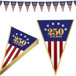 Flutesan 250th Anniversary Banner USA Flag Patriotic Decorations 11"x7.5"x8ft American Flag Triangle Banner Garland for 1776-2026 250th Birthday 4th of July Independence Memorial Day Party Supplies