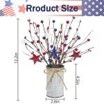 Caplidou 2 Pcs Patriotic Decorations, 4th of July Artificial Floral Berry Stem Picks with Vase Red White and Blue Berries Flowers Branches for Independence Day Memorial Day Table Centerpieces Home