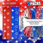 4th of July Backdrop Decorations, 2 Pack Star Print Red Blue Streamers Tinsel Foil Fringe Curtains Photo Booth Props for Memorial Day, Independence Day, Patriotic, USA Party Decor Supplies