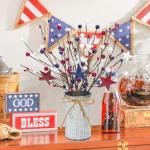 Caplidou 2 Pcs Patriotic Decorations, 4th of July Artificial Floral Berry Stem Picks with Vase Red White and Blue Berries Flowers Branches for Independence Day Memorial Day Table Centerpieces Home