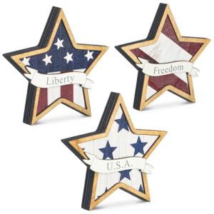Hollowfly 3 Pcs 4th of July Decor Wooden Star White Blue Red Decor Patriotic Memorial Day Tiered Tray 250th Anniversary Independence Labor Day Table Wooden Decoration for Home Office Table(Stylish)