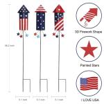 hogardeck 4th of July Decorations Outdoor, 36” Set of 3 Metal Firework Decorative Garden Stakes for Fourth of July Decorations, Patriotic Yard Firecracker Signs for Garden Memorial Day Decorations