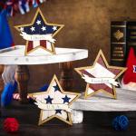 Hollowfly 3 Pcs 4th of July Decor Wooden Star White Blue Red Decor Patriotic Memorial Day Tiered Tray 250th Anniversary Independence Labor Day Table Wooden Decoration for Home Office Table(Stylish)