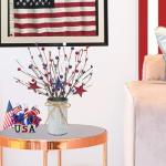 Caplidou 2 Pcs Patriotic Decorations, 4th of July Artificial Floral Berry Stem Picks with Vase Red White and Blue Berries Flowers Branches for Independence Day Memorial Day Table Centerpieces Home