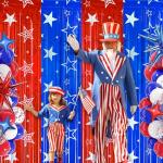 4th of July Backdrop Decorations, 2 Pack Star Print Red Blue Streamers Tinsel Foil Fringe Curtains Photo Booth Props for Memorial Day, Independence Day, Patriotic, USA Party Decor Supplies
