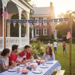 Flutesan 250th Anniversary Banner USA Flag Patriotic Decorations 11"x7.5"x8ft American Flag Triangle Banner Garland for 1776-2026 250th Birthday 4th of July Independence Memorial Day Party Supplies