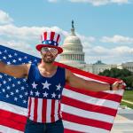 Vaulted Skulls & Co USA Slot Retro Shutter Glasses | Patriotic Shades Eyewear | American Flag Slat Glasses | USA Costume Accessories | Retro Patriotic 80s Shades | Standard Size (Red, White and Blue)