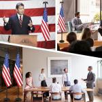 IN WHICH BAY Indoor Flag Pole Kit - Telescoping 6FT-8FT Flag Pole with Base, 3x5 FT Embroidered Stars American Flag,Black Eagle Topper, Black Flagpole and Stand, for Office School City Hall(1Pack)