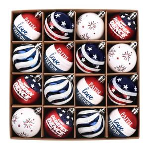 Valery Madelyn Patriotic Ornaments for Memorial Day 4th of July Tree Decorations, 16ct 2 Inches Red White Blue Shatterproof Americana Hanging Ball Decor for Independence Day USA 250th Anniversary