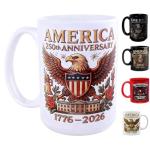 NBABSR American 250th Anniversarys Coffee Mug,15 Oz Large White Tea Cup,250 Years America Birthday Marine Corps Army Cap 250 Years America Garden Flag, White
