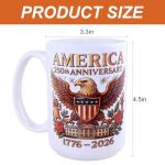 NBABSR American 250th Anniversarys Coffee Mug,15 Oz Large White Tea Cup,250 Years America Birthday Marine Corps Army Cap 250 Years America Garden Flag, White