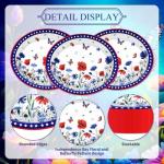 Temicle 50 Pcs Patriotic Wildflower Oval Paper Plates – 9" x 11" Red White Blue Floral Butterfly Disposable Plates for 4th of July, Memorial Day, BBQs, and Summer Patriotic Celebrations