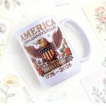 NBABSR American 250th Anniversarys Coffee Mug,15 Oz Large White Tea Cup,250 Years America Birthday Marine Corps Army Cap 250 Years America Garden Flag, White