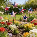 hogardeck 4th of July Decorations Outdoor, 6 PCS Metal Patriot Star Decorative Garden Stakes for Fourth of July Decorations, Patriotic Yard Signs for Garden Memorial Day Decorations