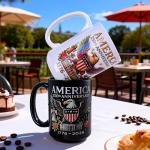 NBABSR American 250th Anniversarys Coffee Mug,15 Oz Large White Tea Cup,250 Years America Birthday Marine Corps Army Cap 250 Years America Garden Flag, White
