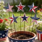 hogardeck 4th of July Decorations Outdoor, 6 PCS Metal Patriot Star Decorative Garden Stakes for Fourth of July Decorations, Patriotic Yard Signs for Garden Memorial Day Decorations