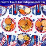 300 Pcs 250th Anniversary 4th of July Decorations American Flag Patriotic Party Supplies Set - Serve 50, 4th of July Disposable Paper Plates Napkins Cutlery Knives Forks Spoons Red White Blue Decor