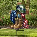 Moxweyeni Metal Memorial Day Yard Decoration Patriotic Yard Sign with Stakes 13.78 Inch Military Soldiers Boots Patriotic Veteran Outdoor Decoration for Home Garden Lawn Supplies