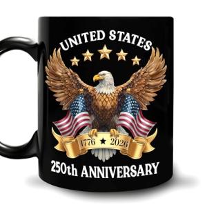 Hyturtle 250th Anniversary of America Coffee Mug, USA 250th Anniversary Mug, US Eagle Gifts for Men, Women, American Flag 1776-2026 Patriotic Keepsake, American USA Flag Black Coffee Tea Cup