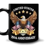 Hyturtle 250th Anniversary of America Coffee Mug, USA 250th Anniversary Mug, US Eagle Gifts for Men, Women, American Flag 1776-2026 Patriotic Keepsake, American USA Flag Black Coffee Tea Cup