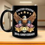Hyturtle 250th Anniversary of America Coffee Mug, USA 250th Anniversary Mug, US Eagle Gifts for Men, Women, American Flag 1776-2026 Patriotic Keepsake, American USA Flag Black Coffee Tea Cup