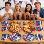 300 Pcs 250th Anniversary 4th of July Decorations American Flag Patriotic Party Supplies Set - Serve 50, 4th of July Disposable Paper Plates Napkins Cutlery Knives Forks Spoons Red White Blue Decor
