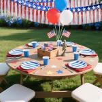 4 Packs 4th of July Decorations, Red White and Blue Fringe Curtain Tinsel Streamers, Star Flag Hanging Backdrop Banner Table Skirts for Parade Floats Memorial Day Patriotic Party Independence Day