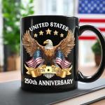 Hyturtle 250th Anniversary of America Coffee Mug, USA 250th Anniversary Mug, US Eagle Gifts for Men, Women, American Flag 1776-2026 Patriotic Keepsake, American USA Flag Black Coffee Tea Cup