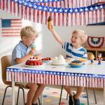 4 Packs 4th of July Decorations, Red White and Blue Fringe Curtain Tinsel Streamers, Star Flag Hanging Backdrop Banner Table Skirts for Parade Floats Memorial Day Patriotic Party Independence Day