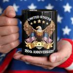 Hyturtle 250th Anniversary of America Coffee Mug, USA 250th Anniversary Mug, US Eagle Gifts for Men, Women, American Flag 1776-2026 Patriotic Keepsake, American USA Flag Black Coffee Tea Cup