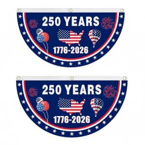 2-Pack 250th American Anniversary Bunting Flags, 1.5x3 Ft - USA 1776-2026 Semiquincentennial Flat Fan Banner with Brass Grommets for Patriotic Outdoor Garden & Porch Decorations