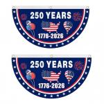 2-Pack 250th American Anniversary Bunting Flags, 1.5x3 Ft - USA 1776-2026 Semiquincentennial Flat Fan Banner with Brass Grommets for Patriotic Outdoor Garden & Porch Decorations