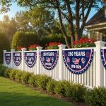 2-Pack 250th American Anniversary Bunting Flags, 1.5x3 Ft - USA 1776-2026 Semiquincentennial Flat Fan Banner with Brass Grommets for Patriotic Outdoor Garden & Porch Decorations
