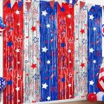 4th of July Party Decorations Red White Blue Foil Fringe Curtains, 2 Pack 3.3 x 6.6 FT Star Firework Patriotic Decor Fourth of July Photo Backdrop Streamers for Memorial Day Independence Day Labor Day