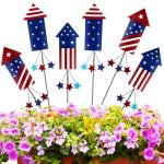 Pickmesh 6 Pcs 12" H 4th of July Outdoor Decor Patriotic Metal Yard Sign Red White Blue Fireworks Garden Stake 250th Anniversary USA Flag Rocket American for Memorial Day Independence Day Decoration