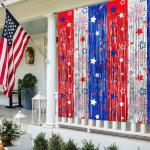 4th of July Party Decorations Red White Blue Foil Fringe Curtains, 2 Pack 3.3 x 6.6 FT Star Firework Patriotic Decor Fourth of July Photo Backdrop Streamers for Memorial Day Independence Day Labor Day