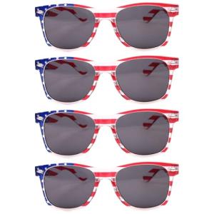 QYVEWY 4 Pairs American Flag Sunglasses Bulk for Men Women UV400 Protection Classic Patriot (4Clear/Grey lens)