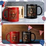 Singhoow 2 Pcs 250th Anniversary of USA Mug 11oz Patriotic Theme Ceramic Commemorative Coffee Cup, Guarding Eagle America Flag Mug Large Capacity USA 250th Anniversary Independence Day Gifts