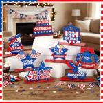 Yalikop 8 Pack 250th Anniversary Decoration Patriotic Table Centerpiece Wooden 4th of July Table Topper USA 250th Anniversary Red White Blue Independence Day Decor for Memorial Americana Decor