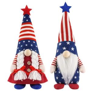 Aymolas 4th of July Patriotic Gnome Decorations, 2 PCS Handmade Mr & Mrs USA Swedish Tomte Gnomes Plush Table Ornaments Gift for Independence Day Memorial Day Patriotic Party Table Decor
