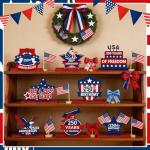 Yalikop 8 Pack 250th Anniversary Decoration Patriotic Table Centerpiece Wooden 4th of July Table Topper USA 250th Anniversary Red White Blue Independence Day Decor for Memorial Americana Decor