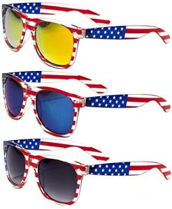 V.W.E. Classic American Patriot Flag Mirror Sunglasses USA - Transparent Frame (3 Pairs (Orange/Blue/Gray))