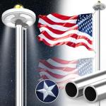 Bknius 100MPH 12 Gauge Flagpole Kit with Solar Light and Flag 2mm Thick, Heavy Duty Flag Pole Holder with Light Solar Powered, Flagpole Kit 20FT Silver with Pulley and Rope, for Outside House
