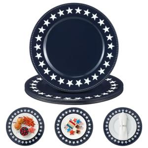 Yungyan 6 Pcs 250 Anniversary Patriotic Charger Plates 13 Inch Round Navy Blue 4th of July Memorial Day Star Plastic Plates Large Charger Plate for Party Decorations Dinner Tableware Supplies