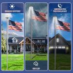 Bknius 100MPH 12 Gauge Flagpole Kit with Solar Light and Flag 2mm Thick, Heavy Duty Flag Pole Holder with Light Solar Powered, Flagpole Kit 20FT Silver with Pulley and Rope, for Outside House