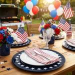 Yungyan 6 Pcs 250 Anniversary Patriotic Charger Plates 13 Inch Round Navy Blue 4th of July Memorial Day Star Plastic Plates Large Charger Plate for Party Decorations Dinner Tableware Supplies