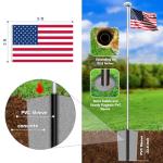 Bknius 100MPH 12 Gauge Flagpole Kit with Solar Light and Flag 2mm Thick, Heavy Duty Flag Pole Holder with Light Solar Powered, Flagpole Kit 20FT Silver with Pulley and Rope, for Outside House