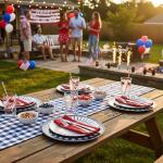 Yungyan 6 Pcs 250 Anniversary Patriotic Charger Plates 13 Inch Round Navy Blue 4th of July Memorial Day Star Plastic Plates Large Charger Plate for Party Decorations Dinner Tableware Supplies